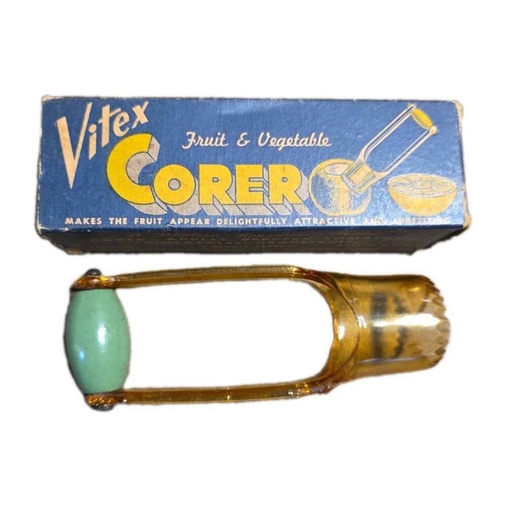 Vintage Vitex Fruit & Vegetable Corer Green Handled Kitchen Tool Original Box